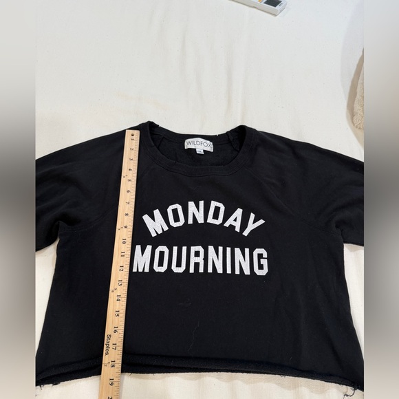 Black 'Monday Mourning' Long Sleeve Cropped Sweatshirt - Picture 5 of 6